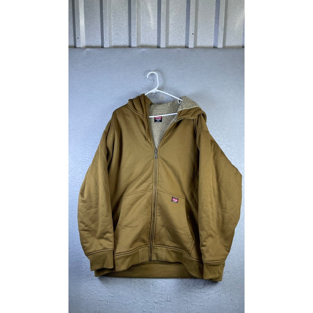 Wrangler Hoodie Men 3XL Brown Good Workwear Sherpa Lined Full Zip Sweatshirt